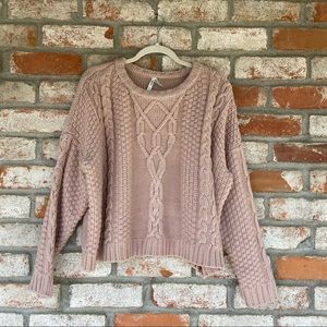 MURAD Pink Cable Knit Crop Sweater